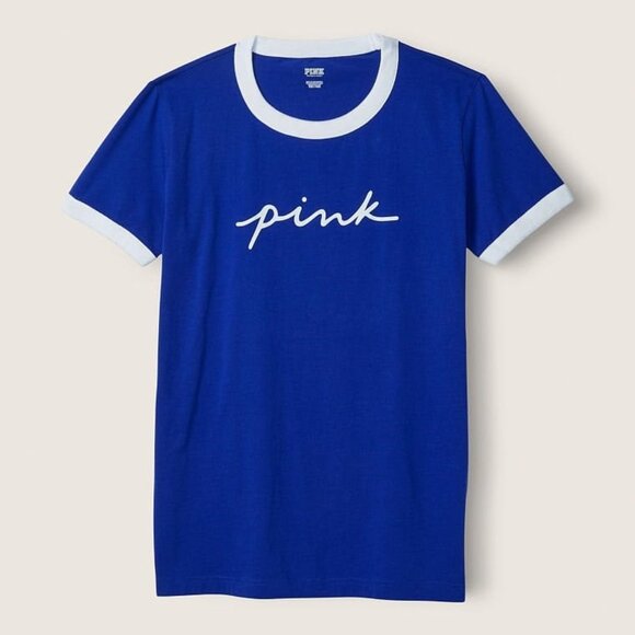 PINK Victoria's Secret Tops - PINK Victoria's Secret Blue Ringer Tee New With Tags Size XXL Short Sleeve